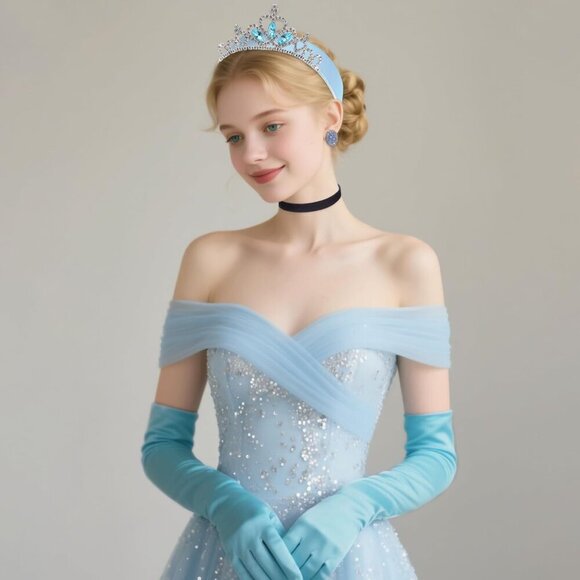 Princess Costume Accessories Set Crown Choker Earrings Gloves for Halloween